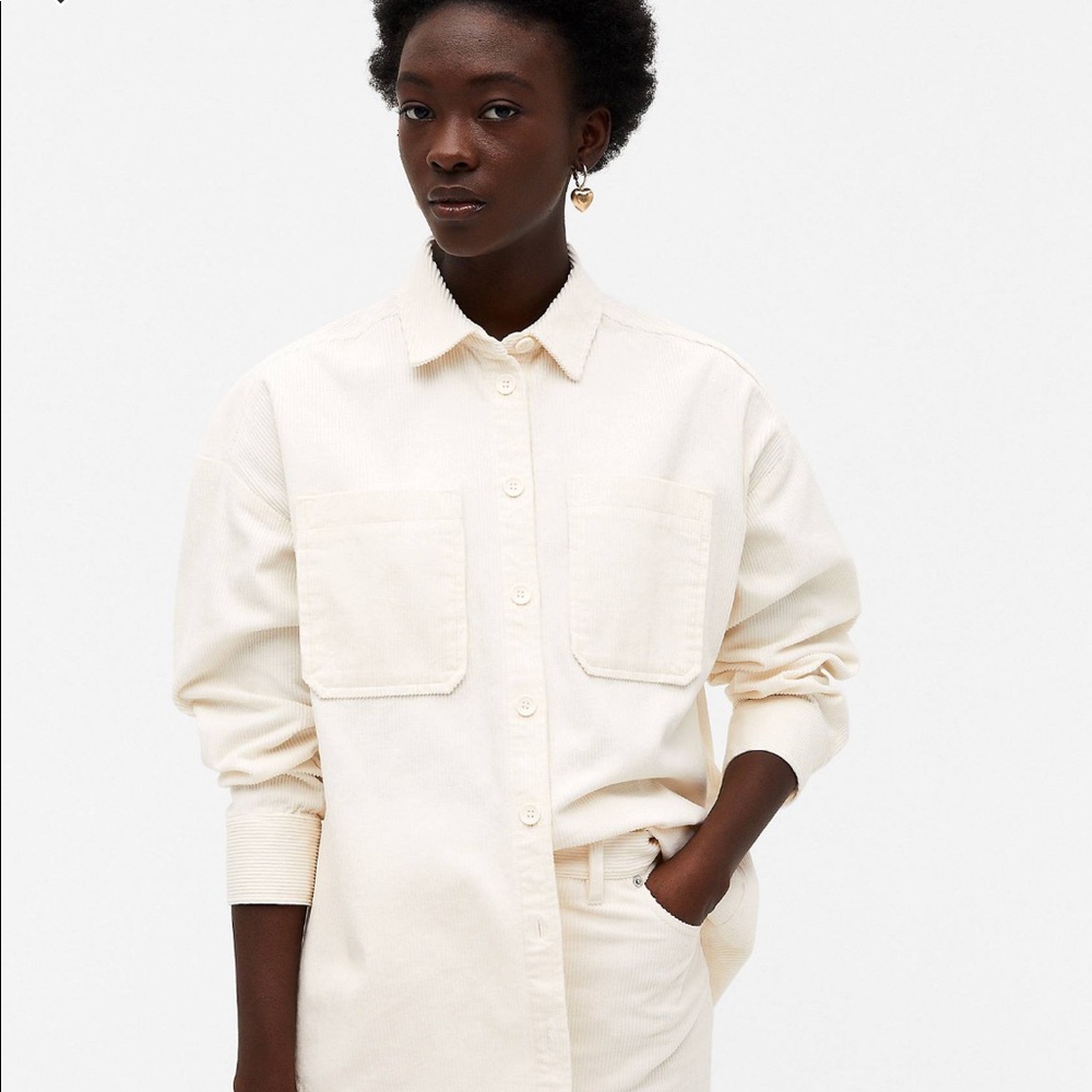 Monki Conny-Li cord shirt in white